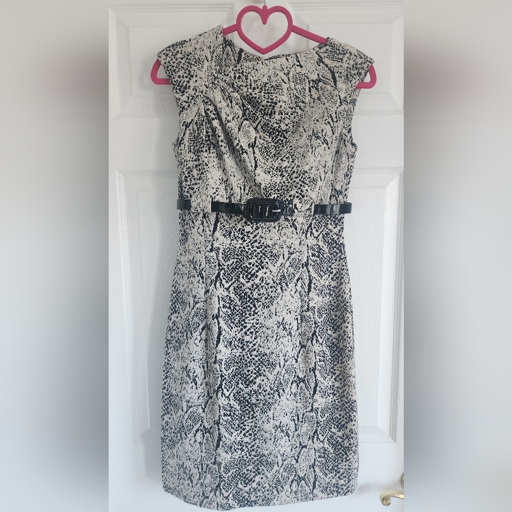 Elegant Snake Print Dress with Belt